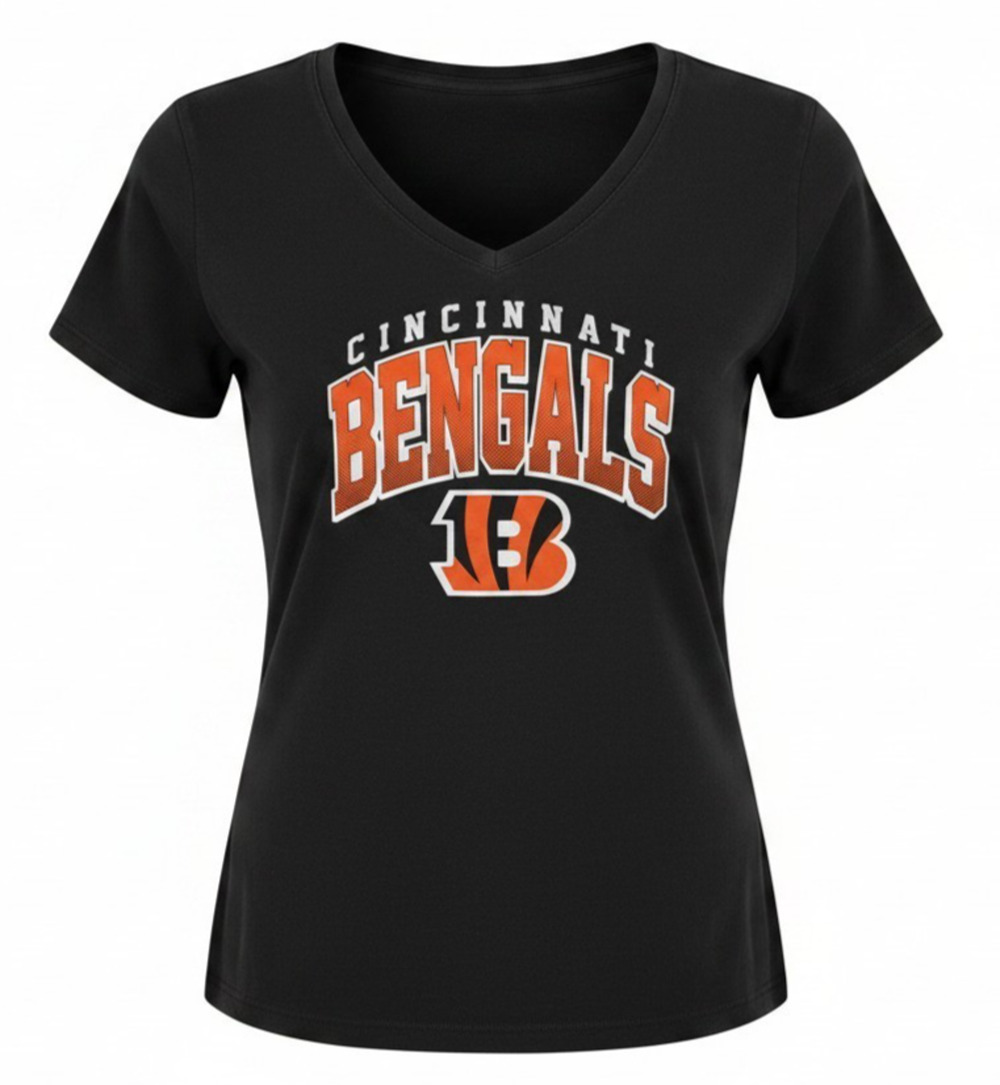 NFL Pro Line Sz L Cincinnati Bengals V-Neck T-Shirt Football Logo Black New